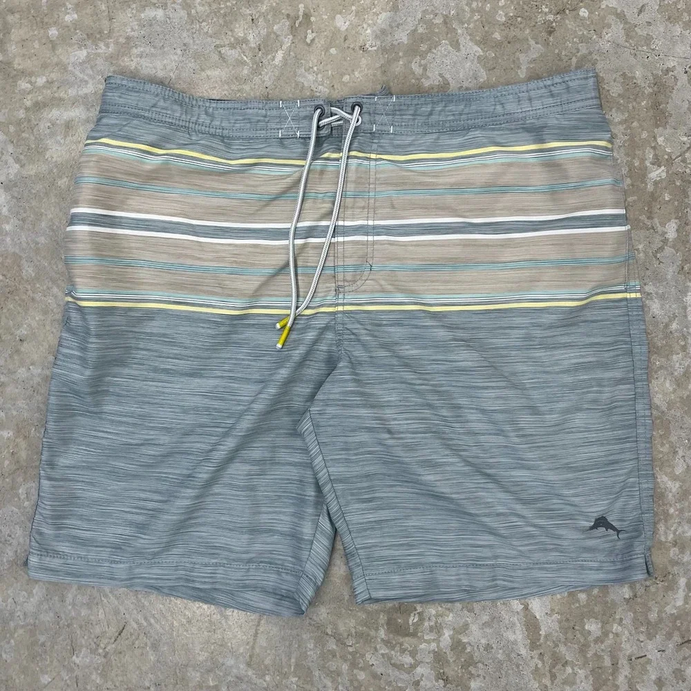 Tommy Bahama Swim Trunks Men XXL Blue Stripe Board Shorts Mesh Lined Surf Resort